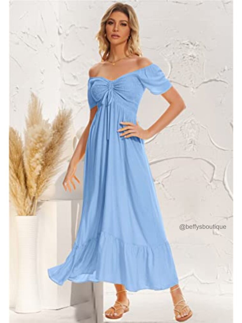 Rayon Floral Smocked Maxi Dress Off Shoulder Boho Women - Picture 2 of 6